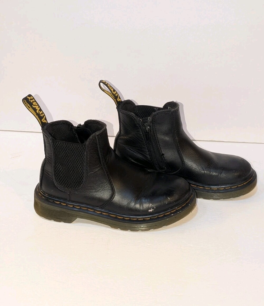 Dr. Martens Kid’s 12 Black Leather Chelsea Ankle Boots Side Zip Round Toe Bounce
